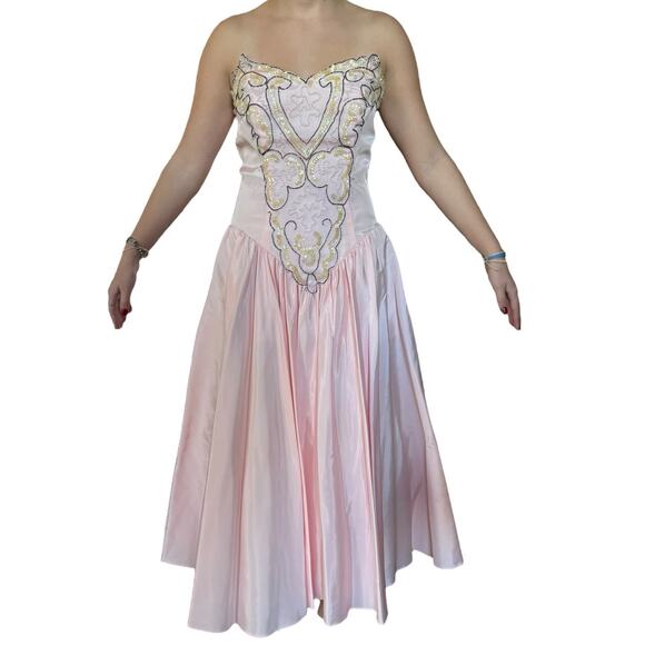 Vintage Zum Zum Pink Strapless sequin beaded Prom Dress size small - Picture 5 of 17